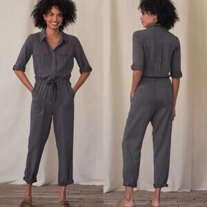Sundance All Roads Jumpsuit Roll-tab Sleeve Womens Sz Large P Gray Lyocell $228